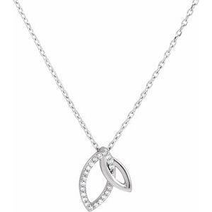 14K White .05 CTW Diamond Double Leaf 18" Necklace - BN & CO JEWELRY