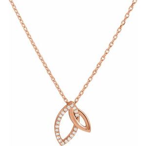 14K Rose .05 CTW Diamond Double Leaf 18" Necklace - BN & CO JEWELRY