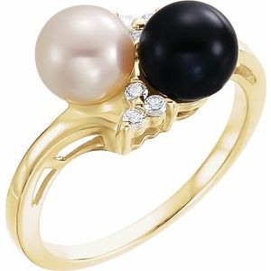 14K Yellow Akoya Cultured Black & White Pearl & 1/10 CTW Diamond Ring - BN & CO JEWELRY