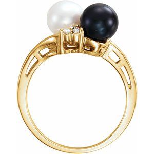 14K Yellow Akoya Cultured Black & White Pearl & 1/10 CTW Diamond Ring - BN & CO JEWELRY