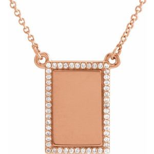 14K Rose 1/8 CTW Natural Diamond Engravable Bar 18" Necklace - BN & CO JEWELRY