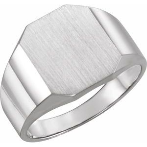14K White 14x12 mm Octagon Signet Ring - BN & CO JEWELRY