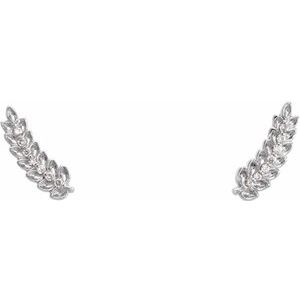 14K White .03 CTW Natural Diamond Leaf Ear Climbers - BN & CO JEWELRY