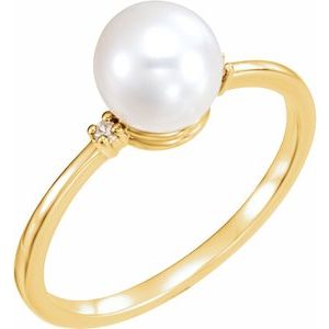 14K Yellow Cultured White Freshwater Pearl & .025 CTW Natural Diamond Ring - BN & CO JEWELRY