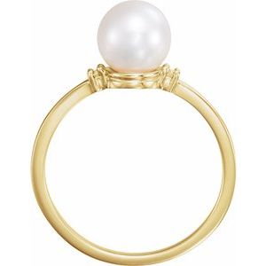 14K Yellow Cultured White Freshwater Pearl & .025 CTW Natural Diamond Ring - BN & CO JEWELRY