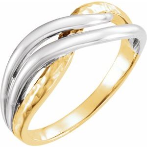Rhodium-Plated 14K Yellow Overlap Hammered Ring - BN & CO JEWELRY