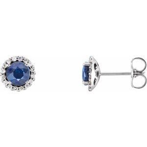 14K White 5 mm Natural Blue Sapphire & 1/8 CTW Natural Diamond Earrings - BN & CO JEWELRY