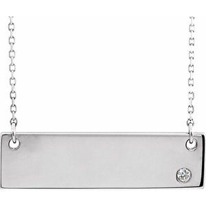 14K White .03 CT Natural Diamond Bar Engravable 18" Necklace - BN & CO JEWELRY