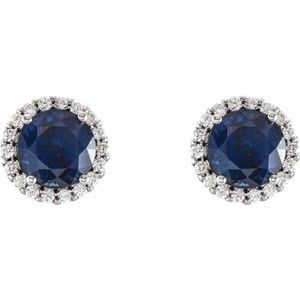 14K White 3 mm Natural Blue Sapphire & 1/10 CTW Natural Diamond Earrings - BN & CO JEWELRY
