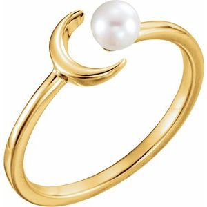 14K Yellow Cultured White Freshwater Pearl Crescent Moon Ring - BN & CO JEWELRY