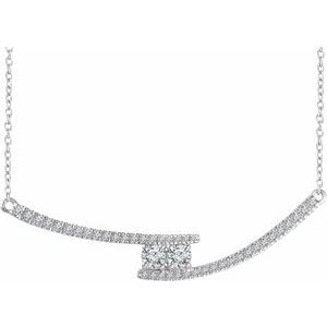 14K White 3/8 CTW Natural Diamond Two-Stone Bar 16-18" Necklace - BN & CO JEWELRY