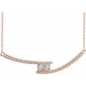 14K Rose 3/8 CTW Natural Diamond Two-Stone Bar 16-18" Necklace - BN & CO JEWELRY