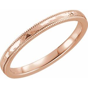 14K Rose 2 mm Flat Band with Hammered Texture & Milgrain Size 5 - BN & CO JEWELRY