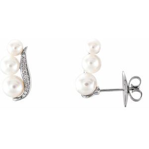 14K White Freshwater Pearl & 1/10 CTW Diamond Ear Climbers - BN & CO JEWELRY