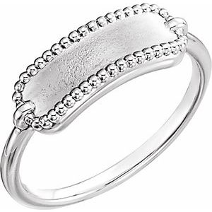Sterling Silver 15x6 mm Rectangle Beaded Signet Ring - BN & CO JEWELRY