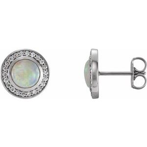 14K White 5 mm Natural White Opal & 1/6 CTW Natural Diamond Halo-Style Earrings - BN & CO JEWELRY