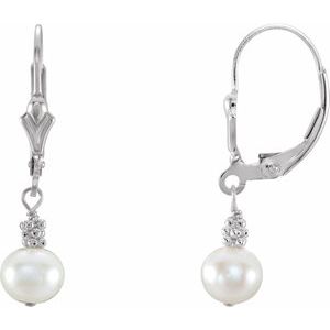 Sterling Silver 5.5-6 mm Freshwater Cultured Pearl Lever Back Earrings - BN & CO JEWELRY