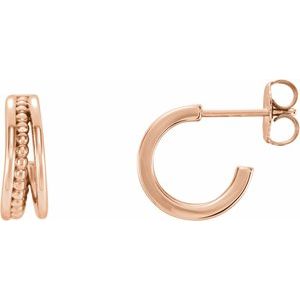 14K Rose 11.8 mm Beaded Huggie Earrings - BN & CO JEWELRY