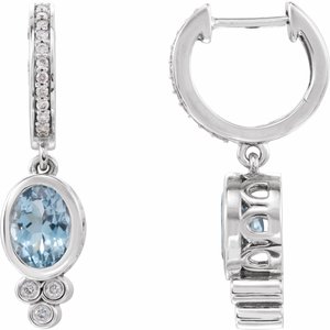 14K White Natural Aquamarine & 1/6 CTW Natural Diamond Hoop Earrings - BN & CO JEWELRY