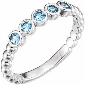 14K White Natural Aquamarine Beaded Ring - BN & CO JEWELRY
