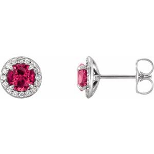 14K White 5 mm Lab-Grown Ruby & 1/8 CTW Natural Diamond Earrings - BN & CO JEWELRY