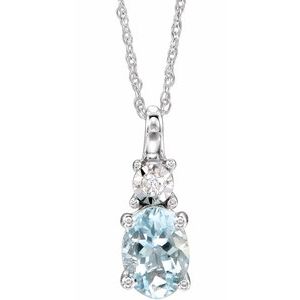 14K White Natural Aquamarine & .02 CT Natural Diamond 18" Necklace - BN & CO JEWELRY