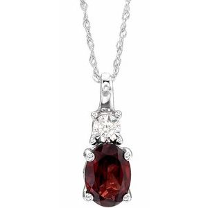 14K White Natural Mozambique Garnet & .02 CT Natural Diamond 18" Necklace - BN & CO JEWELRY