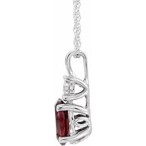 14K White Natural Mozambique Garnet & .02 CT Natural Diamond 18" Necklace - BN & CO JEWELRY