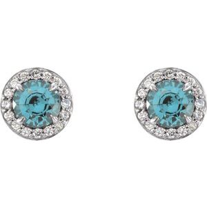 14K White 5 mm Natural Aquamarine & 1/8 CTW Natural Diamond Earrings - BN & CO JEWELRY