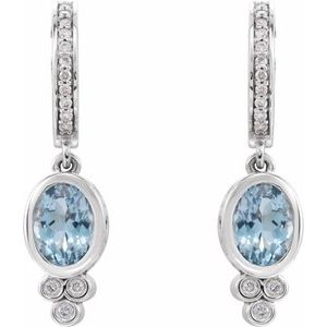 14K White Natural Aquamarine & 1/6 CTW Natural Diamond Hoop Earrings - BN & CO JEWELRY