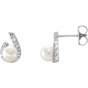 14K White Cultured Freshwater Pearl & 1/10 CTW Natural Diamond Earrings - BN & CO JEWELRY