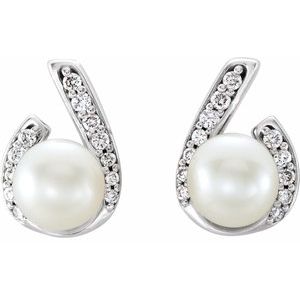 14K White Cultured Freshwater Pearl & 1/10 CTW Natural Diamond Earrings - BN & CO JEWELRY