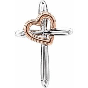 14K White & Rose Cross with Heart Pendant - BN & CO JEWELRY