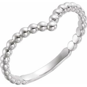 14K White Beaded V Ring - BN & CO JEWELRY