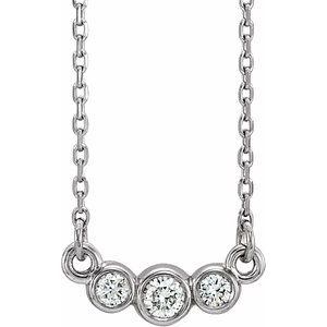 14K White 1/8 CTW Natural Diamond Three-Stone 16-18" Necklace - BN & CO JEWELRY