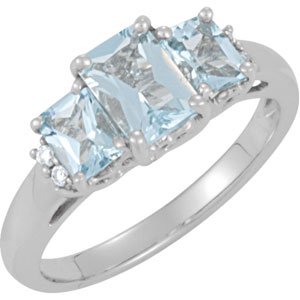 14K White Aquamarine & .05 CTW Diamond Ring - BN & CO JEWELRY