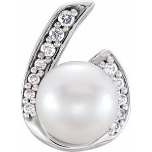 14K White Cultured Freshwater Pearl & .06 CTW Natural Diamond Pendant - BN & CO JEWELRY