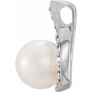 14K White Cultured Freshwater Pearl & .06 CTW Natural Diamond Pendant - BN & CO JEWELRY