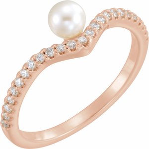 14K Rose Cultured White Freshwater Cultured Pearl & 1/6 CTW Natural Diamond V Ring - BN & CO JEWELRY