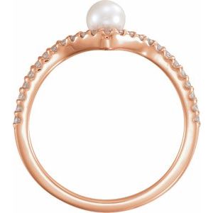 14K Rose Cultured White Freshwater Cultured Pearl & 1/6 CTW Natural Diamond V Ring - BN & CO JEWELRY