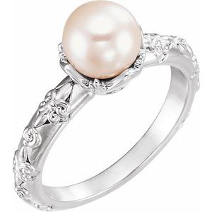 14K White Cultured White Freshwater Pearl & .025 CTW Natural Diamond Ring - BN & CO JEWELRY
