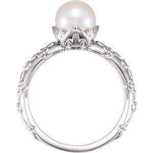 14K White Cultured White Freshwater Pearl & .025 CTW Natural Diamond Ring - BN & CO JEWELRY