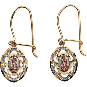 14K Yellow/Rose 30x9.5 mm Oval Our Lady of Guadalupe Earrings - BN & CO JEWELRY