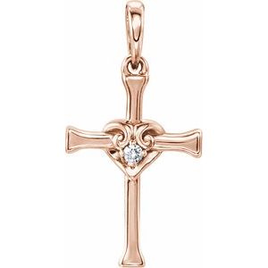 14K Rose .025 CT Natural Diamond Cross with Heart Pendant - BN & CO JEWELRY