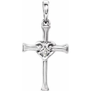 14K White .025 CT Natural Diamond Cross with Heart Pendant - BN & CO JEWELRY