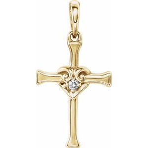 14K Yellow .025 CT Natural Diamond Cross with Heart Pendant - BN & CO JEWELRY
