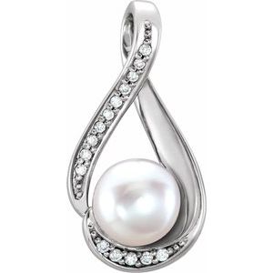 14K White Freshwater Cultured Pearl & .04 CTW Diamond Pendant - BN & CO JEWELRY