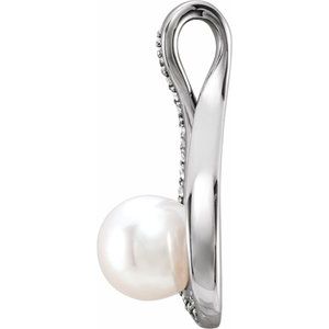 14K White Freshwater Cultured Pearl & .04 CTW Diamond Pendant - BN & CO JEWELRY