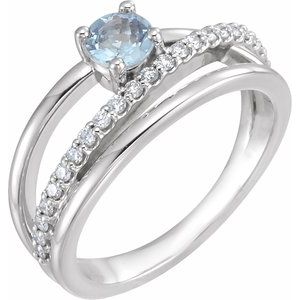 14K White Natural Aquamarine & 1/4 CTW Natural Diamond Ring - BN & CO JEWELRY