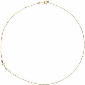 14K Yellow Off-Center Sideways Cross 16" Necklace - BN & CO JEWELRY